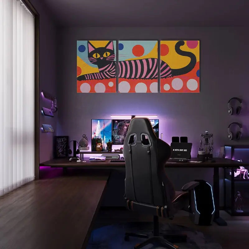 3pcs Vibrant Cat Colorful Abstract Design Metal Print Ready to Hang Art