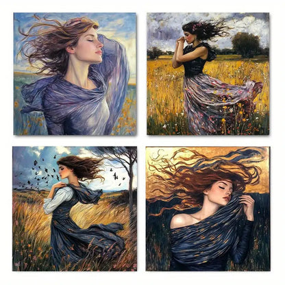 4pcs  Victorian Woman Art Deco er  Wall Art Canvas Framed