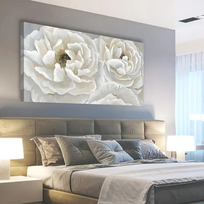 Cream White Peony Elegant Floral Wall Art canvas office home room framed 120x60cm