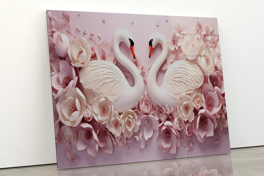 Two Colorful Floral Swans Acrylic Glass Print Tempered Glass Wall Art 100% Made in Australia Ready to Hang