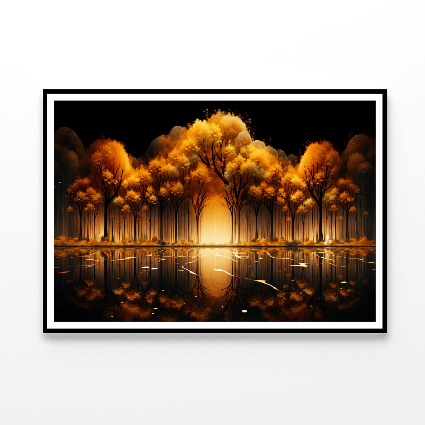 Oil Painting of Golden Trees & Lake Home Decor Premium Quality Poster Print Choose Your Sizes