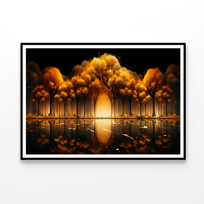 Oil Painting of Golden Trees & Lake Home Decor Premium Quality Poster Print Choose Your Sizes