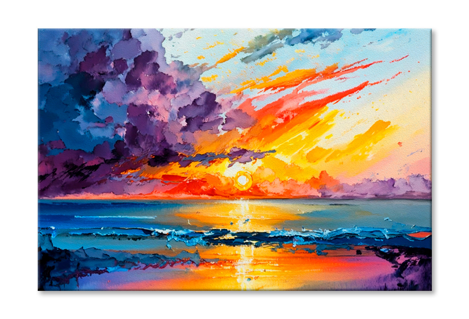 The Sea, Multicolored Sunset Oil Painting Wall Art Limited Edition High Quality Print Stretched Canvas None