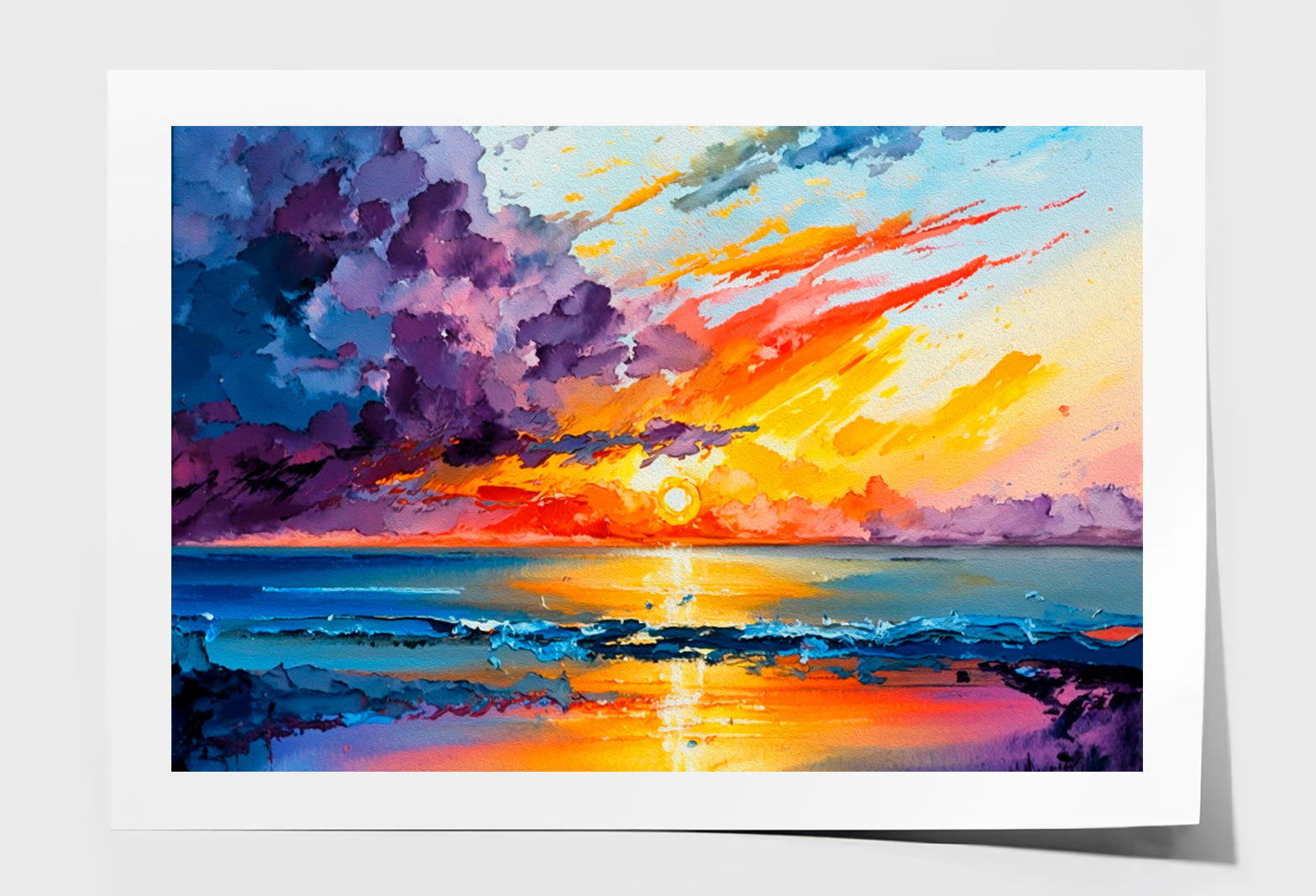 The Sea, Multicolored Sunset Oil Painting Wall Art Limited Edition High Quality Print Unframed Roll Canvas None