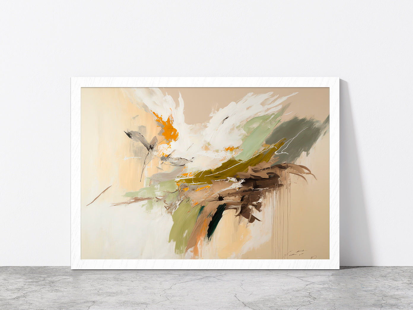 Abstract Brush Stroke Texture Glass Framed Wall Art, Ready to Hang Quality Print Without White Border White