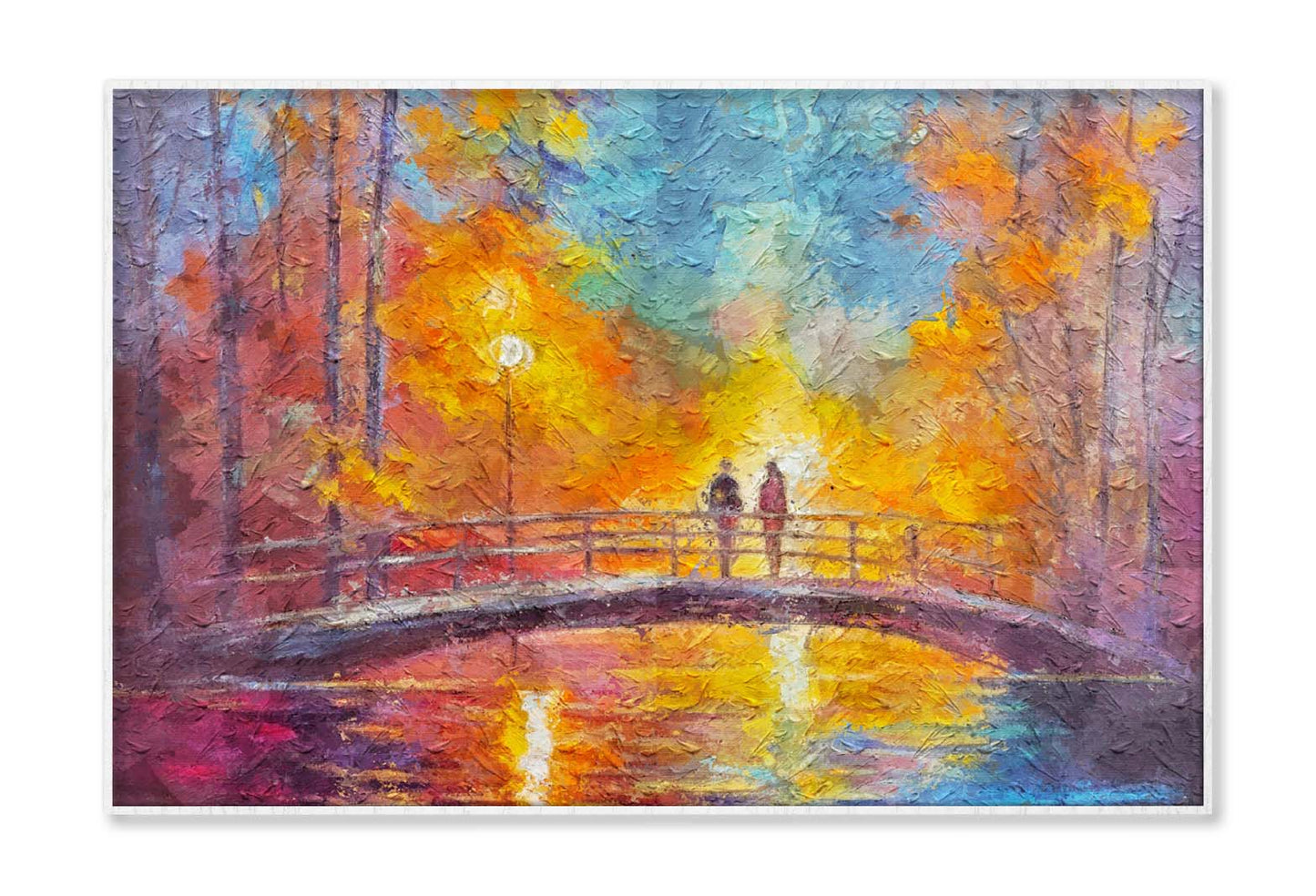 Lovers On Bridge In Forest At Night In Beautiful Romantic Rays Wall Art Limited Edition High Quality Print