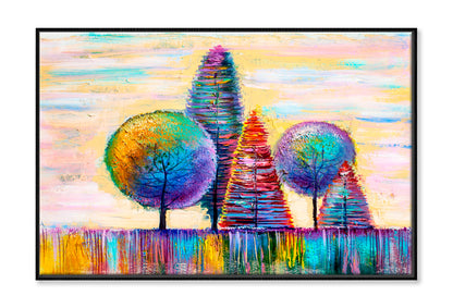 Autumn Shape Trees Oil Painting Wall Art Limited Edition High Quality Print Canvas Box Framed Black