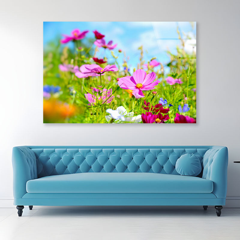 Purple Blumenwiese Sommerblumen Acrylic Glass Print Tempered Glass Wall Art 100% Made in Australia Ready to Hang