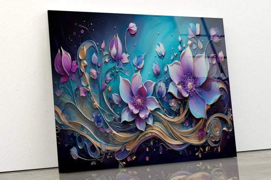 Floral Design in Shades of Lilac Acrylic Glass Print Tempered Glass Wall Art 100% Made in Australia Ready to Hang