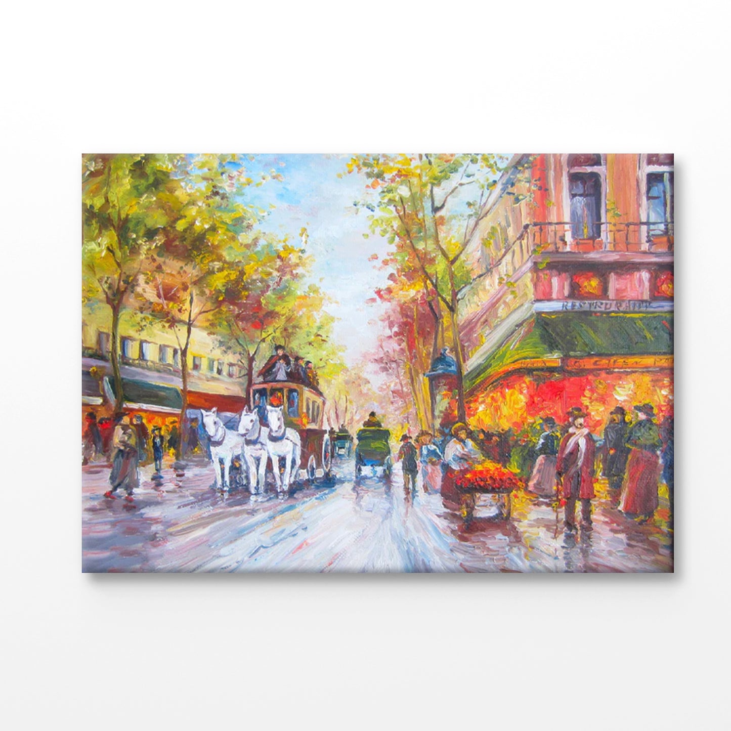 Bella Home City & Horse Cart Oil Painting Print Canvas Ready to hang