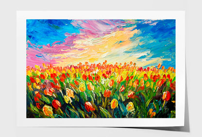 Tulip Flowers Meadow Oil Painting Wall Art Limited Edition High Quality Print Unframed Roll Canvas None