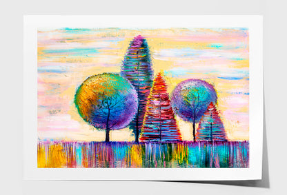 Autumn Shape Trees Oil Painting Wall Art Limited Edition High Quality Print Unframed Roll Canvas None