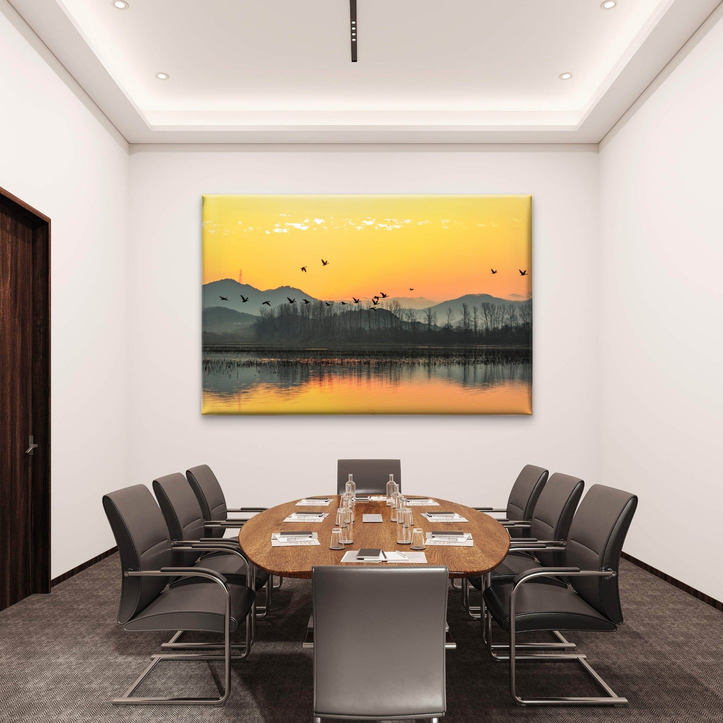 Birds Flying Sunset River Wall Art Decor 100% Australian Made