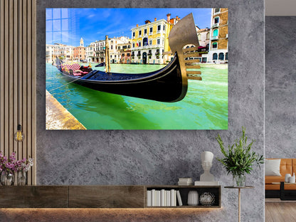 Boat on Canal Italy UV Direct Aluminum Print Australian Made Quality