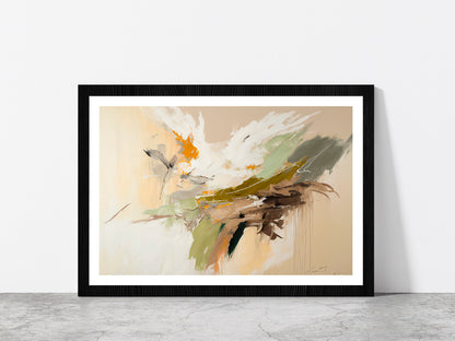 Abstract Brush Stroke Texture Glass Framed Wall Art, Ready to Hang Quality Print With White Border Black