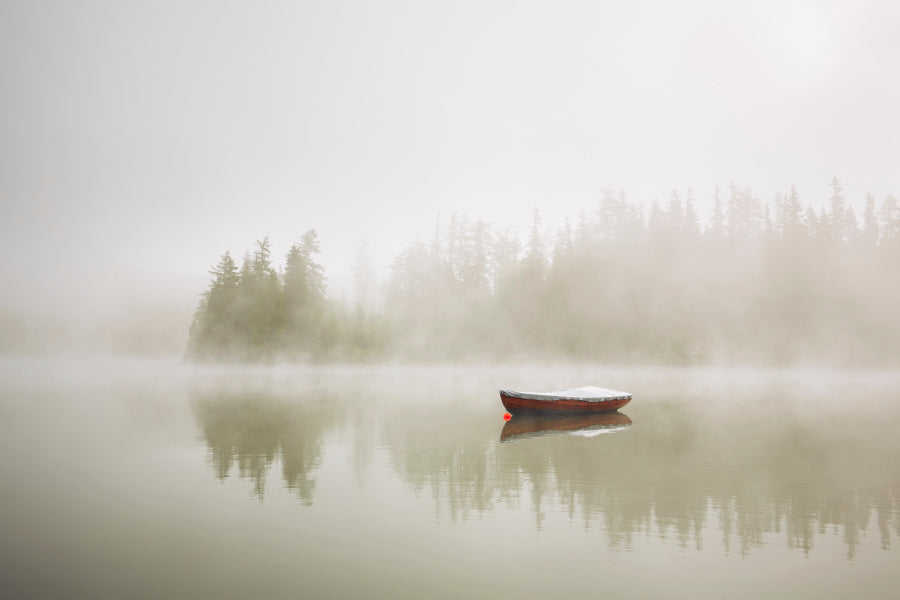 Boat On the Lake at Morning Fog Home Decor Premium Quality Poster Print Choose Your Sizes