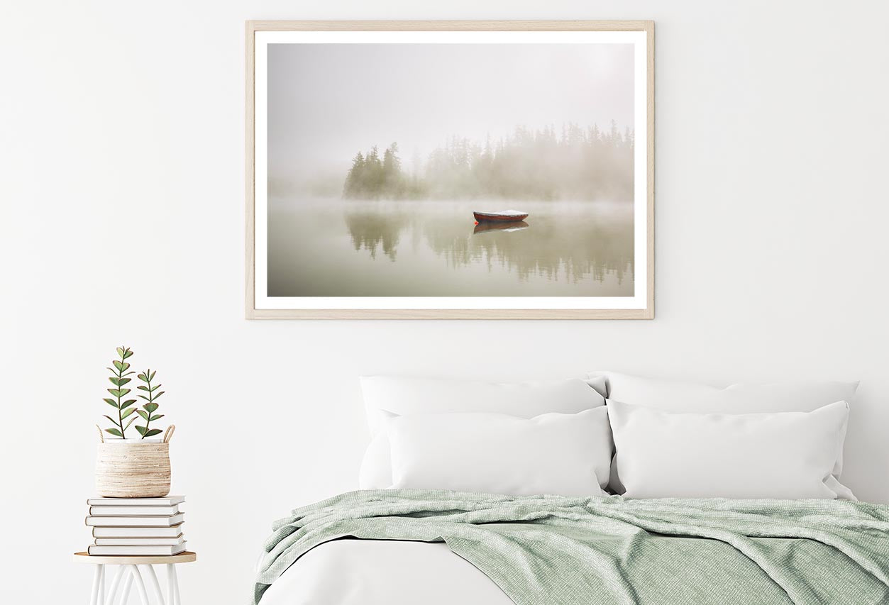 Boat On the Lake at Morning Fog Home Decor Premium Quality Poster Print Choose Your Sizes