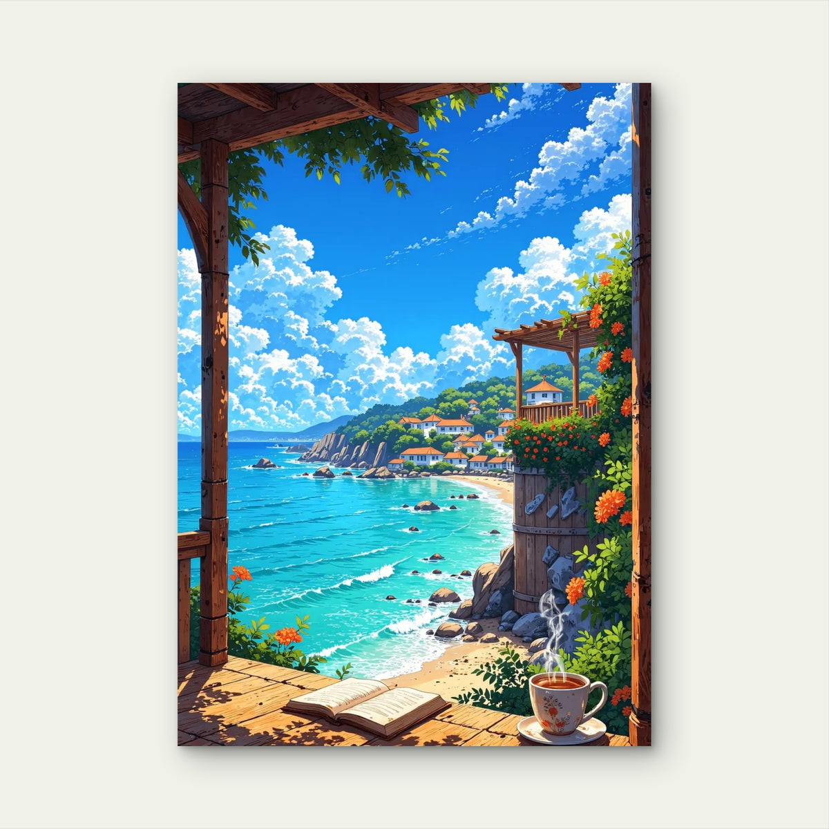 Mediterranean Coast Sea View 60x90cm Metal Print Ready to Hang