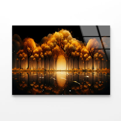 Oil Painting of Golden Trees & Lake Acrylic Glass Print Tempered Glass Wall Art 100% Made in Australia Ready to Hang