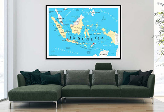 Indonesia Political Map with Capital Jakarta Home Decor Premium Quality Poster Print Choose Your Sizes