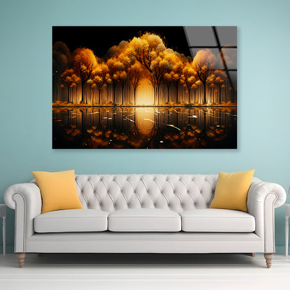 Oil Painting of Golden Trees & Lake Acrylic Glass Print Tempered Glass Wall Art 100% Made in Australia Ready to Hang