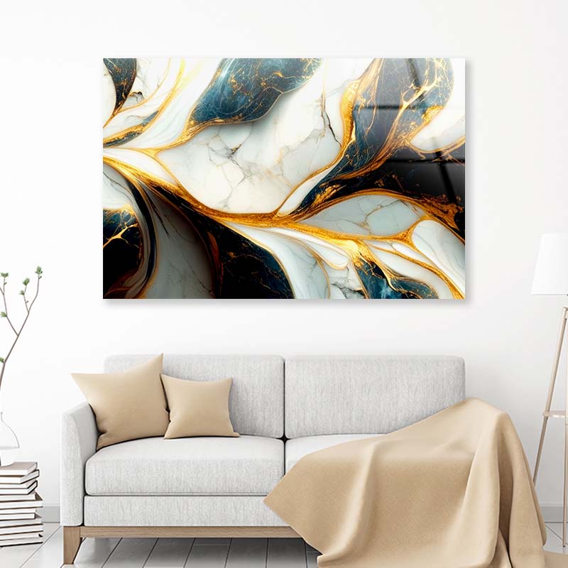 Gold Black Marble Art Acrylic Glass Print Tempered Glass Wall Art 100% Made in Australia Ready to Hang