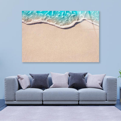 Soft Wave of Blue Ocean on Sandy Beach, Background Acrylic Glass Print Tempered Glass Wall Art 100% Made in Australia Ready to Hang