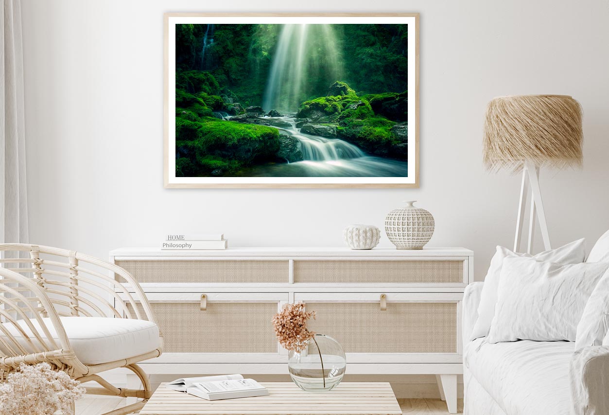 Natural Waterfall with Rocks and Green Moss Home Decor Premium Quality Poster Print Choose Your Sizes