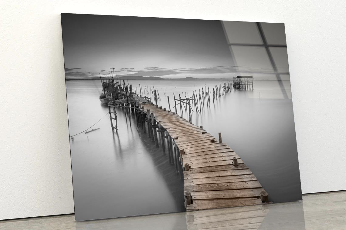 B&W Peaceful Ancient Pier Acrylic Glass Print Tempered Glass Wall Art 100% Made in Australia Ready to Hang