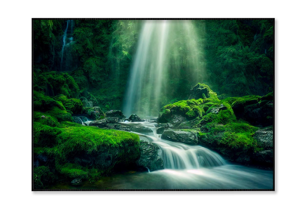 Natural Waterfall with Rocks and Green Moss Home Decor Premium Quality Poster Print Choose Your Sizes