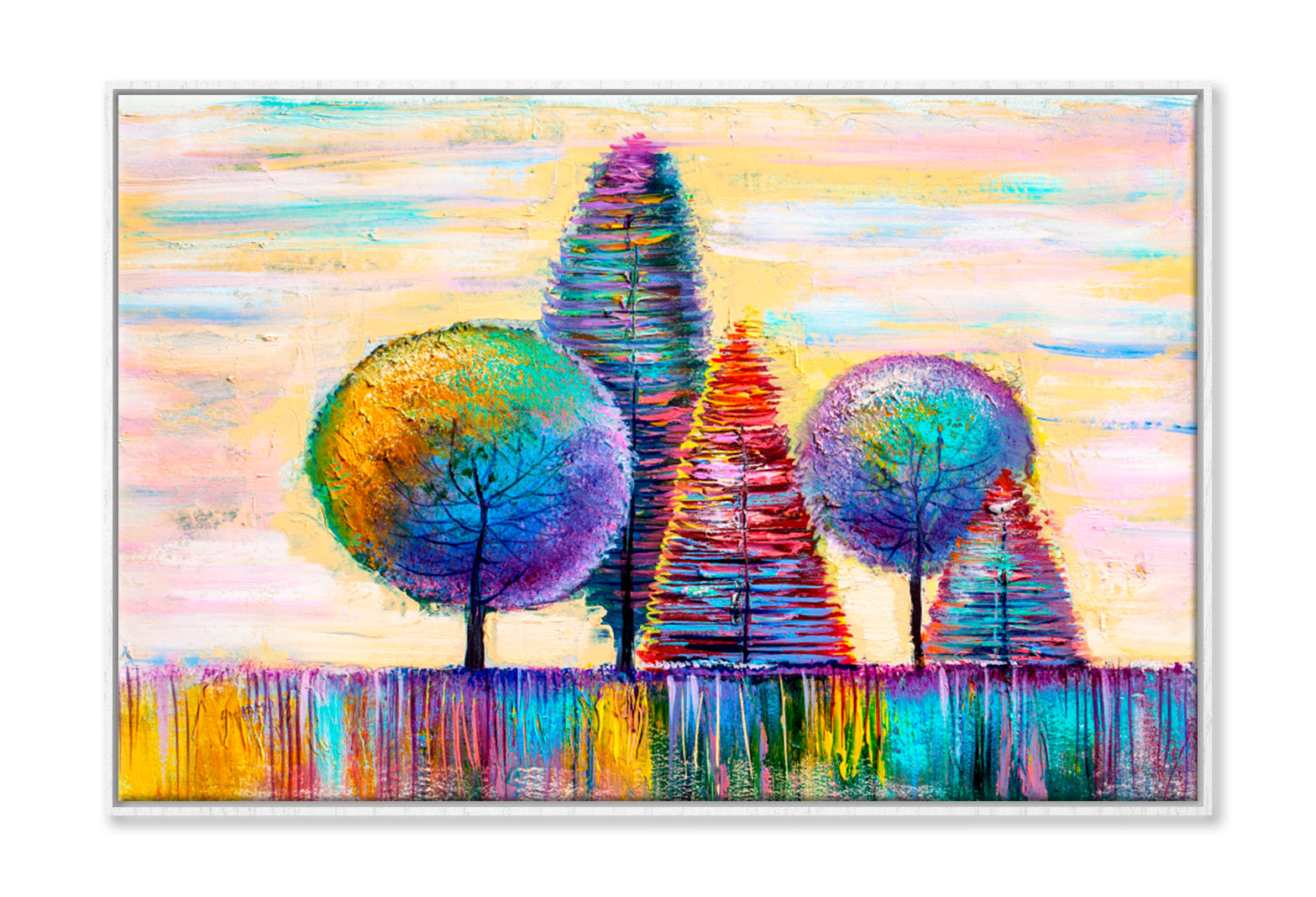 Autumn Shape Trees Oil Painting Wall Art Limited Edition High Quality Print Canvas Box Framed White