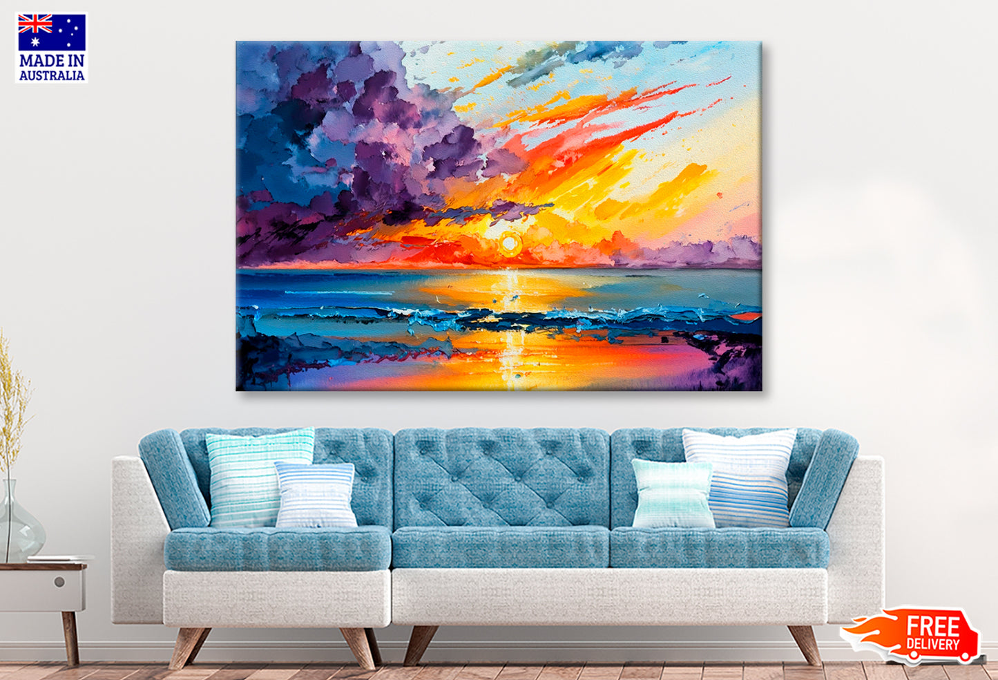 The Sea, Multicolored Sunset Oil Painting Wall Art Limited Edition High Quality Print