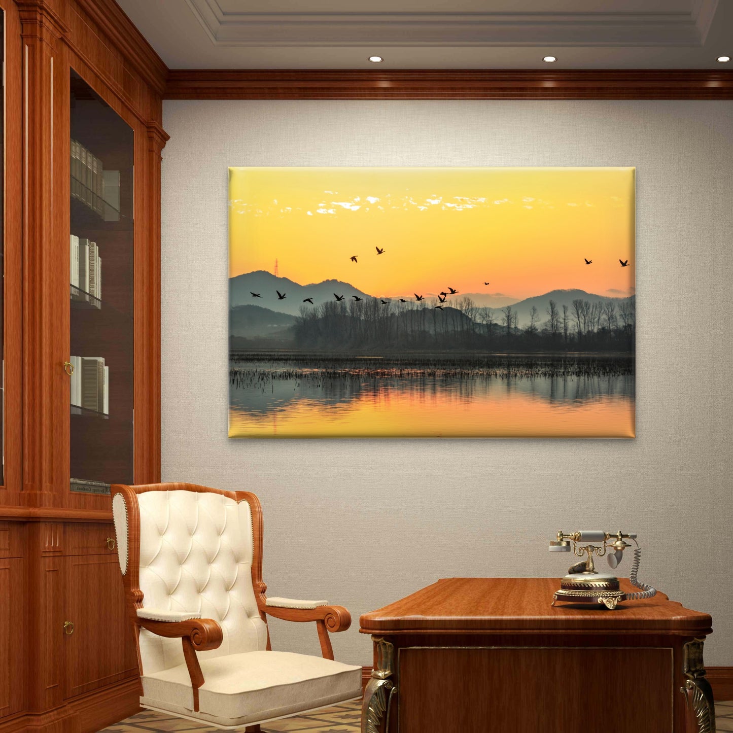 Birds Flying Sunset River Wall Art Decor 100% Australian Made