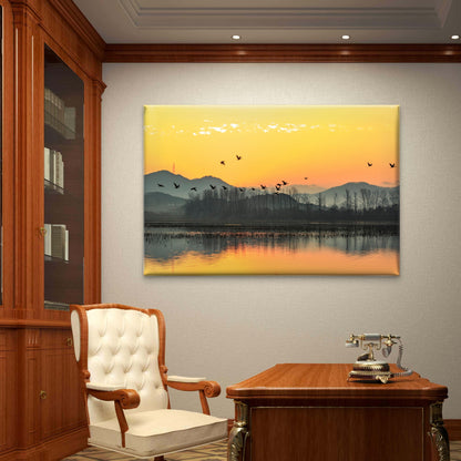Birds Flying Sunset River Wall Art Decor 100% Australian Made