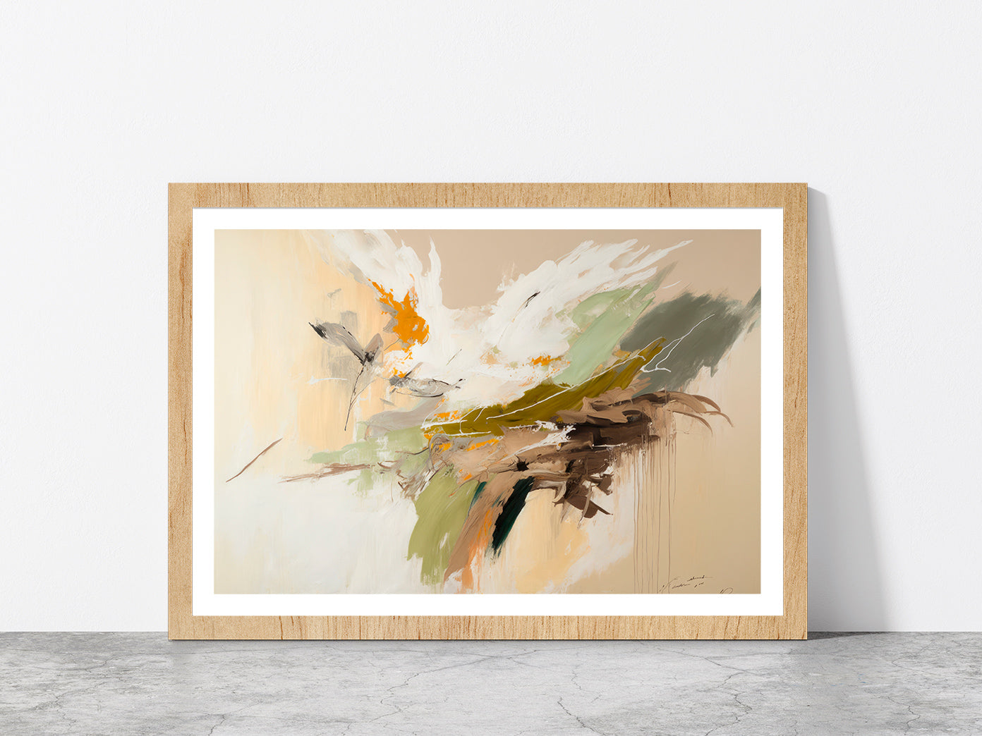 Abstract Brush Stroke Texture Glass Framed Wall Art, Ready to Hang Quality Print With White Border Oak