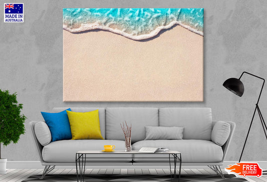 Soft Wave of Blue Ocean on Sandy Beach, Background  Selective Focus  Wall Art Decor 100% Australian Made