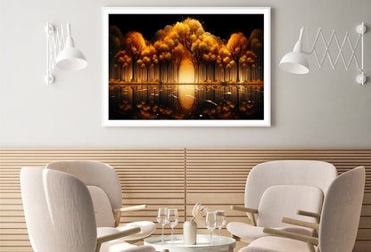 Oil Painting of Golden Trees & Lake Home Decor Premium Quality Poster Print Choose Your Sizes