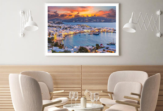 Embrace The Warm Hues of Sunset in Mykonos Town Chora Home Decor Premium Quality Poster Print Choose Your Sizes