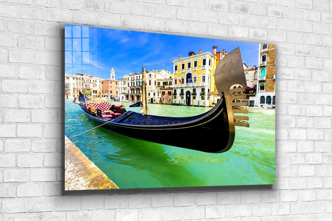 Boat on Canal Italy UV Direct Aluminum Print Australian Made Quality