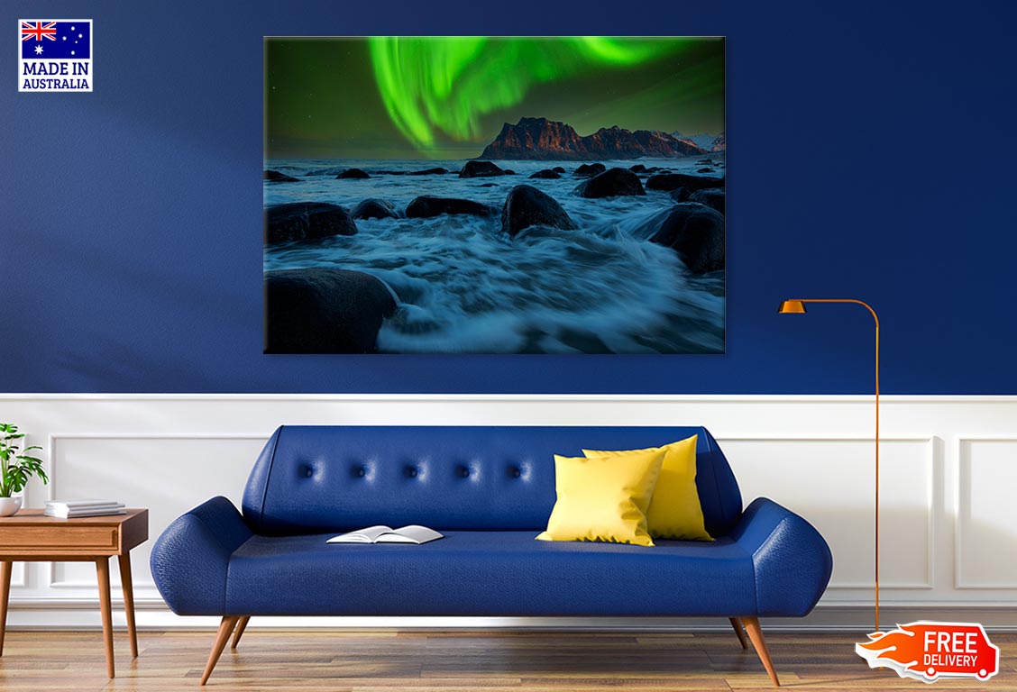 Aurora Rising Above A Mountain Print 100% Australian Made