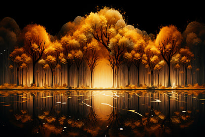 Oil Painting of Golden Trees & Lake Home Decor Premium Quality Poster Print Choose Your Sizes