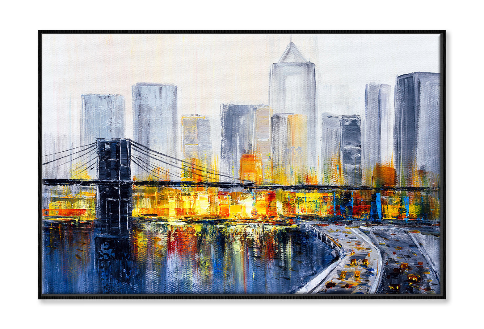 Brooklyn Bridge New York City Oil Painting Wall Art Limited Edition High Quality Print Canvas Box Framed Black