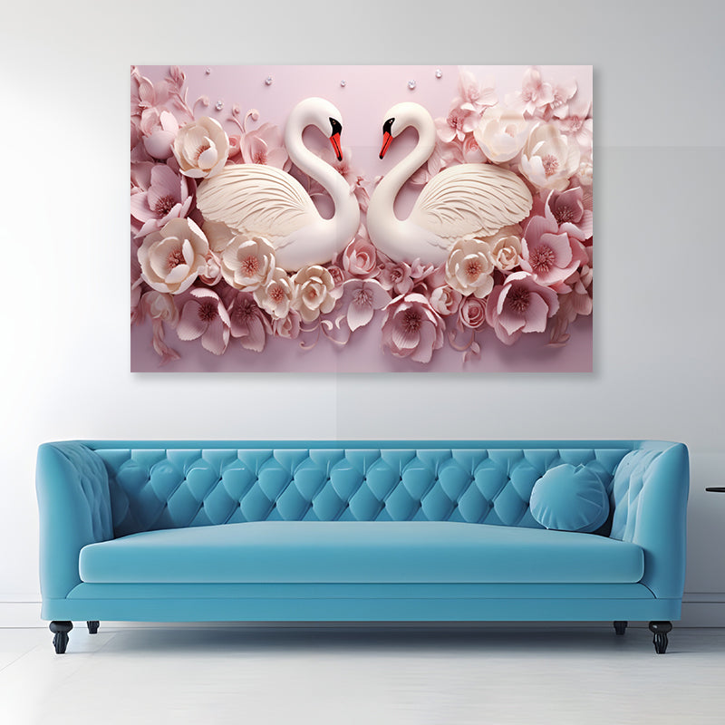 Two Colorful Floral Swans Acrylic Glass Print Tempered Glass Wall Art 100% Made in Australia Ready to Hang