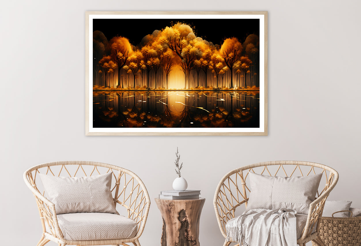 Oil Painting of Golden Trees & Lake Home Decor Premium Quality Poster Print Choose Your Sizes