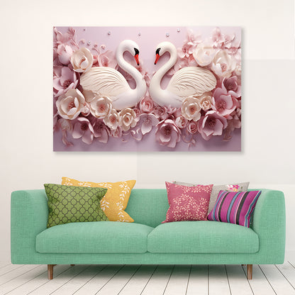 Two Colorful Floral Swans Acrylic Glass Print Tempered Glass Wall Art 100% Made in Australia Ready to Hang