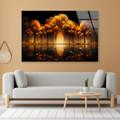 Oil Painting of Golden Trees & Lake Acrylic Glass Print Tempered Glass Wall Art 100% Made in Australia Ready to Hang