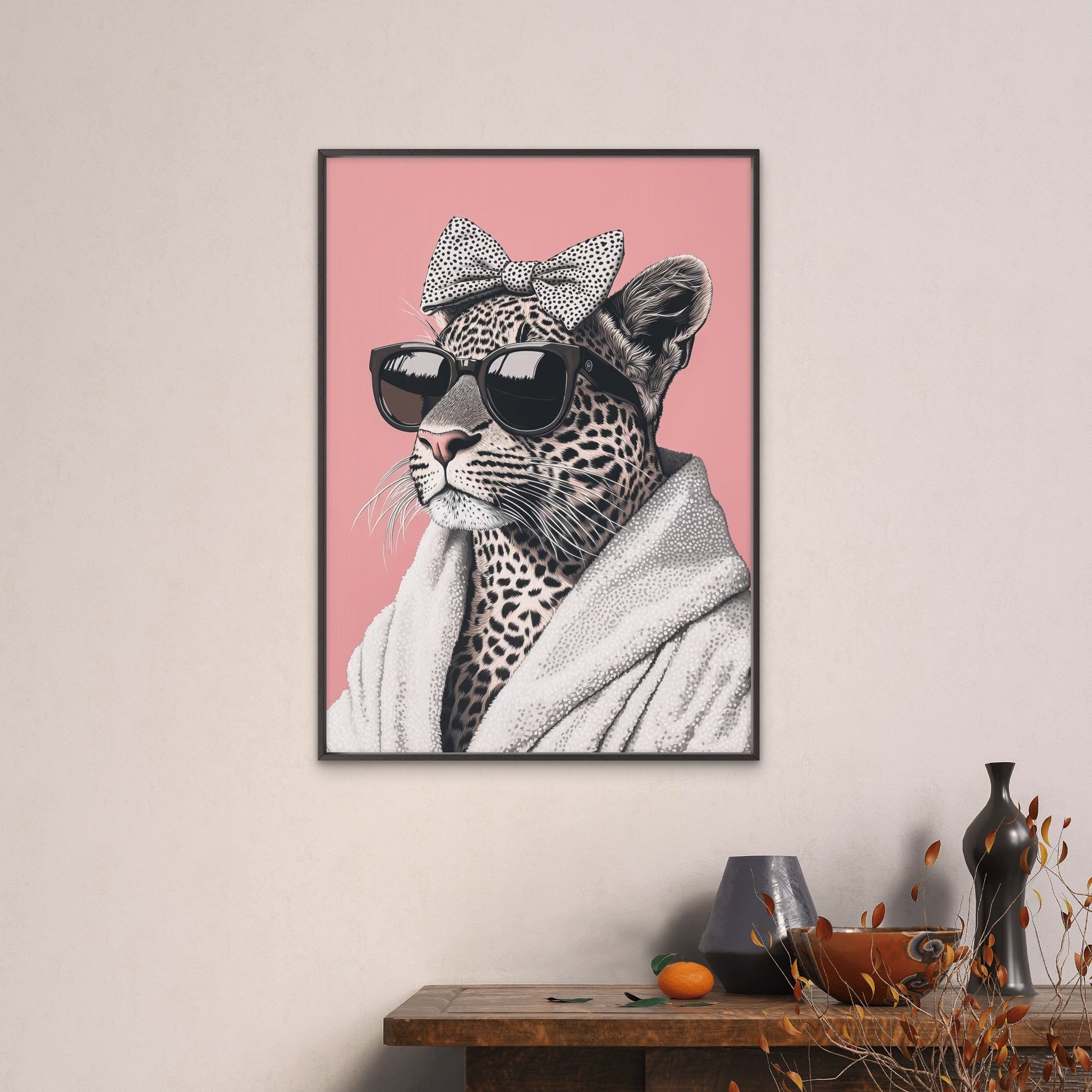 Stylish Leopard with Spa Robe Fashion Home Decor Premium Quality Poster Print Choose Your Sizes - Bella Home Decor