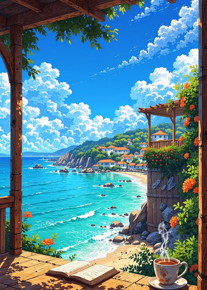 Mediterranean Coast Sea View 40x60cm Metal Print Ready to Hang