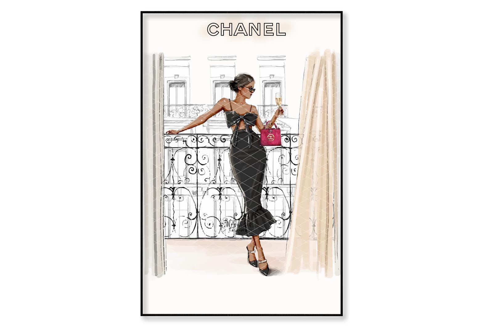 Luxury Fashion Store with Lady Wall Art Limited Edition High Quality Print Canvas Box Framed Black