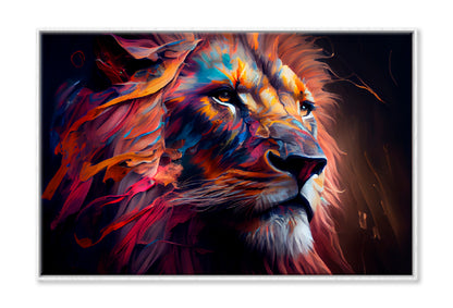 Lion Colorful Oil Painting Limited Edition High Quality Print Canvas Box Framed White